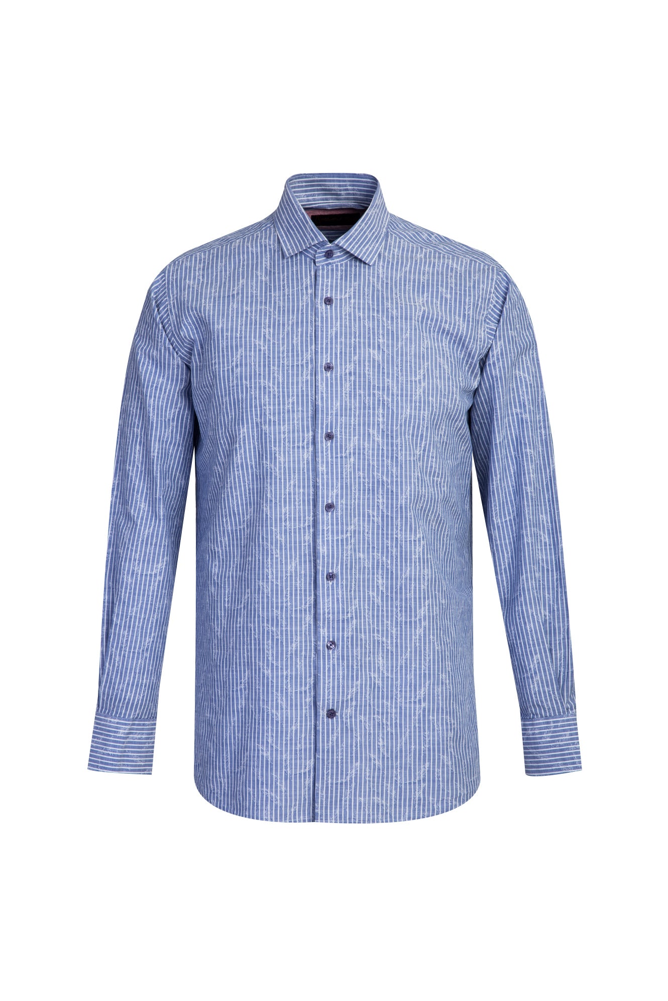 Koyu Mavi  Uzun Kol Regular Fit Çizgili Pamuk Gömlek