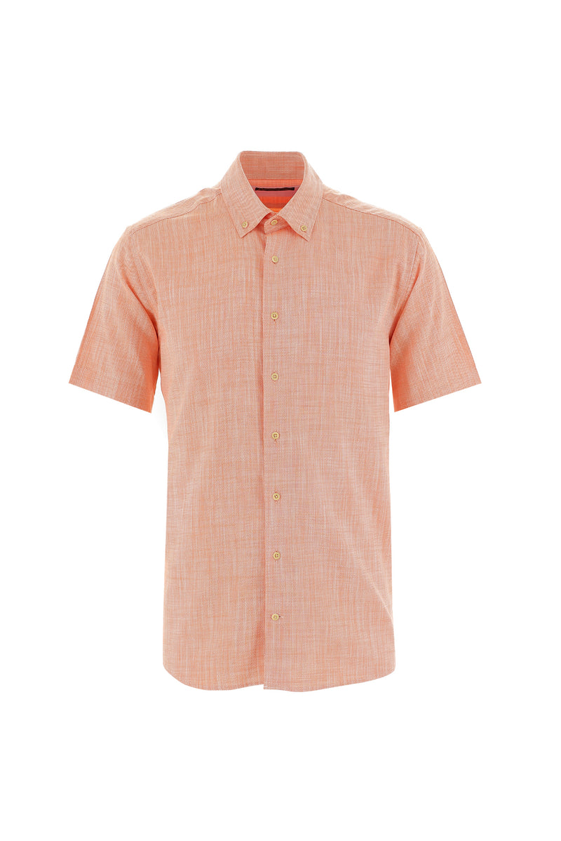 Açık Turuncu Kısa Kol Regular Fit Desenli Pamuk Gömlek