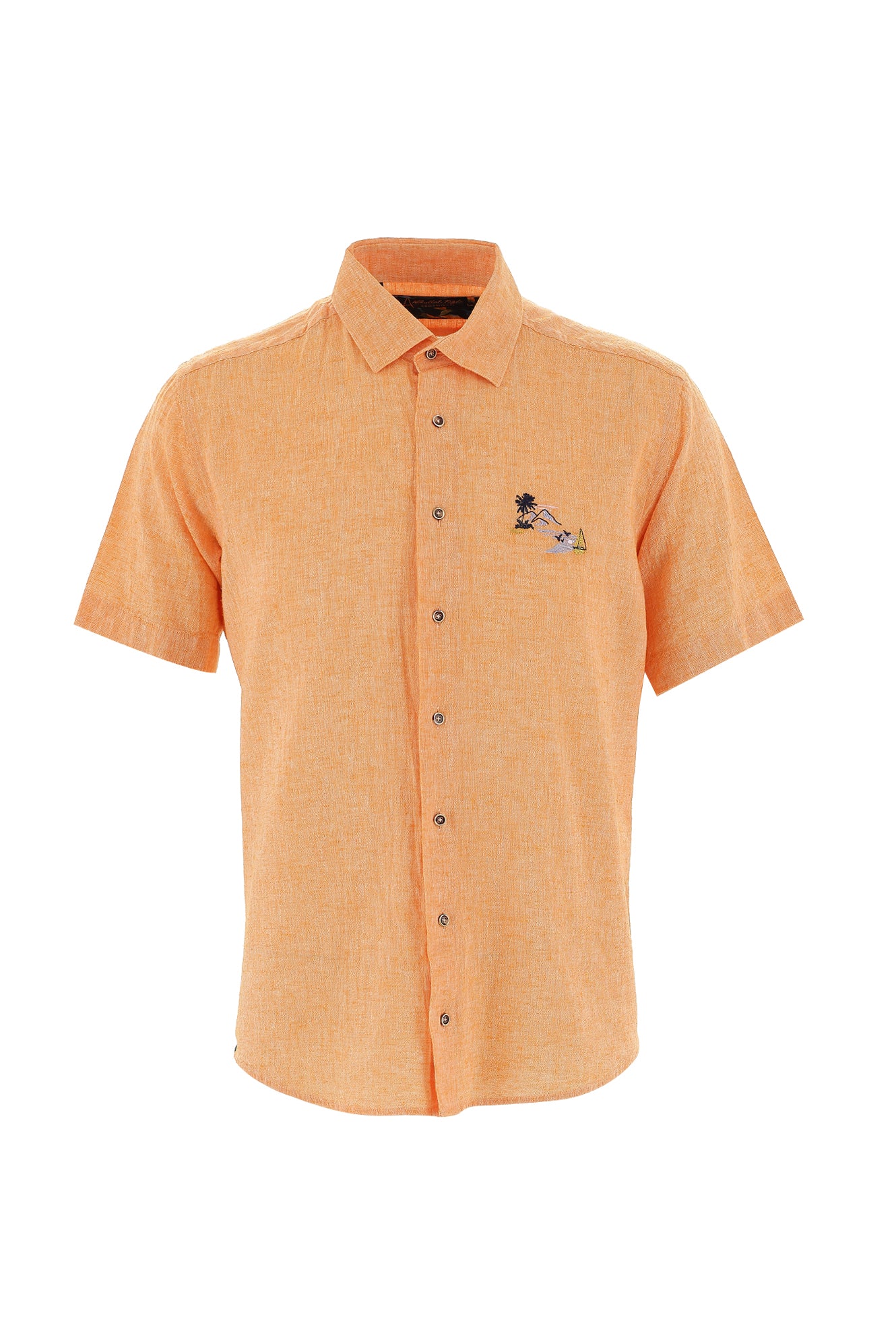 Açık Turuncu Kısa Kol Regular Fit Keten Gömlek