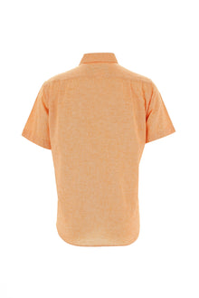 Açık Turuncu Kısa Kol Regular Fit Keten Gömlek