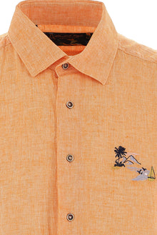 Açık Turuncu Kısa Kol Regular Fit Keten Gömlek