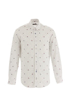 Beyaz Uzun Kol Regular Fit Desenli Pamuk Gömlek