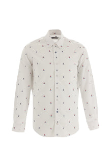 Beyaz Uzun Kol Regular Fit Desenli Pamuk Gömlek