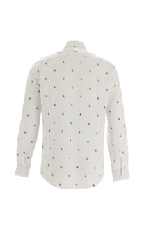 Beyaz Uzun Kol Regular Fit Desenli Pamuk Gömlek
