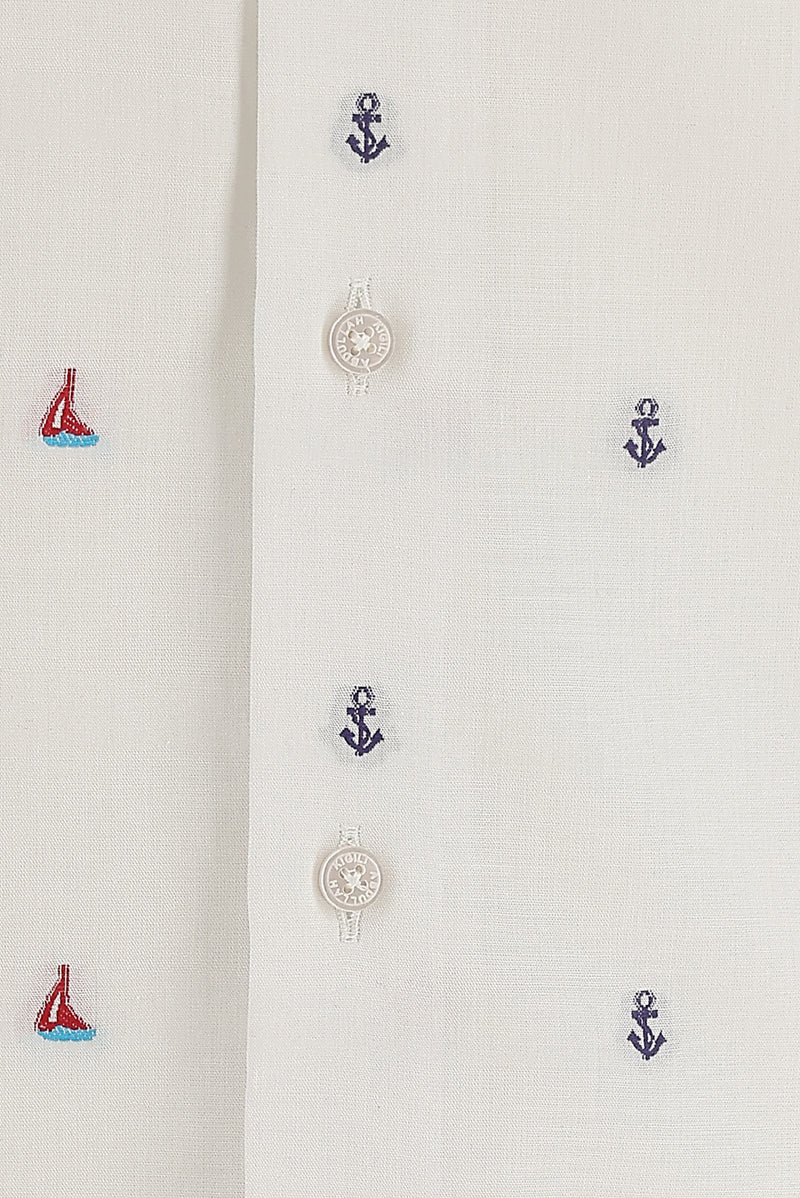 Beyaz Uzun Kol Regular Fit Desenli Pamuk Gömlek