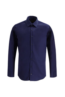 Koyu Lacivert Uzun Kol Slim Fit Dar Kesim Non Iron Saten Pamuk Gömlek