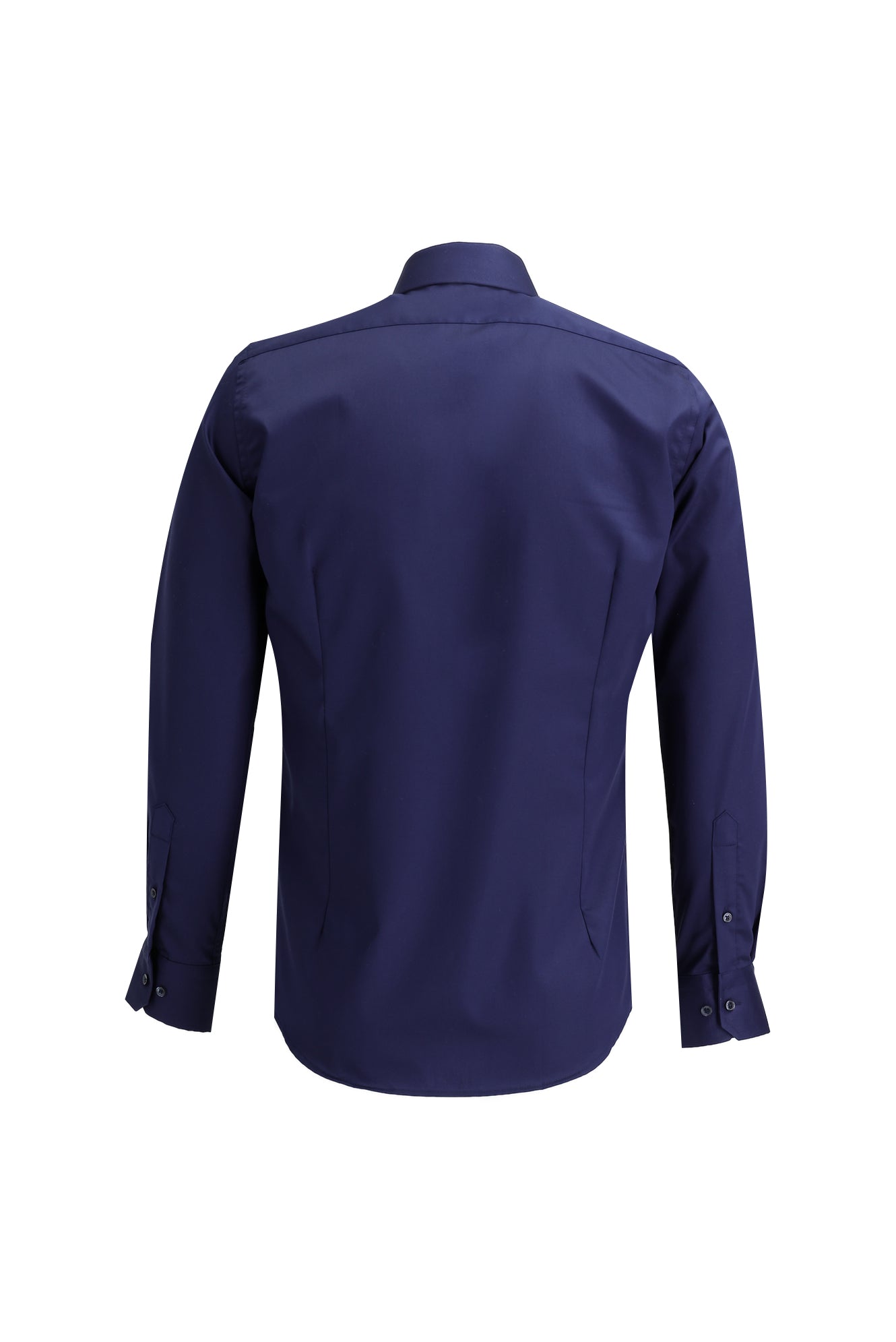 Koyu Lacivert Uzun Kol Slim Fit Dar Kesim Non Iron Saten Pamuk Gömlek