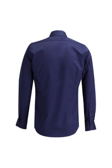 Koyu Lacivert Uzun Kol Slim Fit Dar Kesim Non Iron Saten Pamuk Gömlek