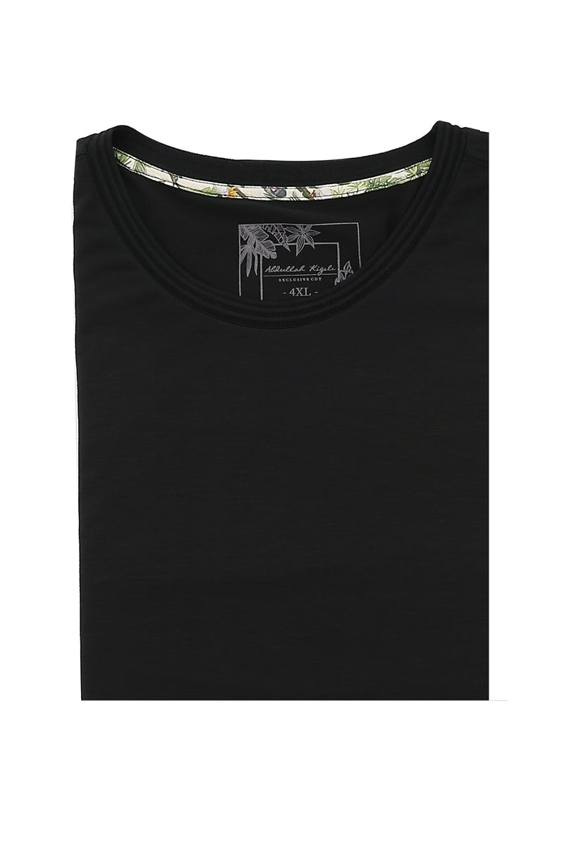 Siyah Büyük Beden Bisiklet Yaka T-shirt