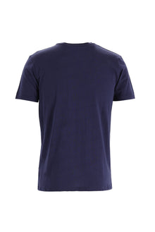 Orta Lacivert Bisiklet Yaka Slim Fit Dar Kesim Bask?l? Pamuk T-shirt-Abdullah Ki??l?