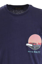 Orta Lacivert Bisiklet Yaka Slim Fit Dar Kesim Bask?l? Pamuk T-shirt-Abdullah Ki??l?