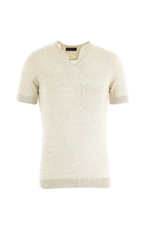 Ekru Düğmeli Yaka Slim Fit Dar Kesim T-shirt