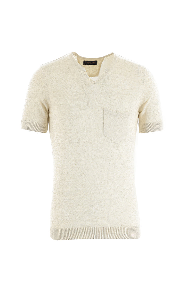 Ekru Düğmeli Yaka Slim Fit Dar Kesim T-shirt