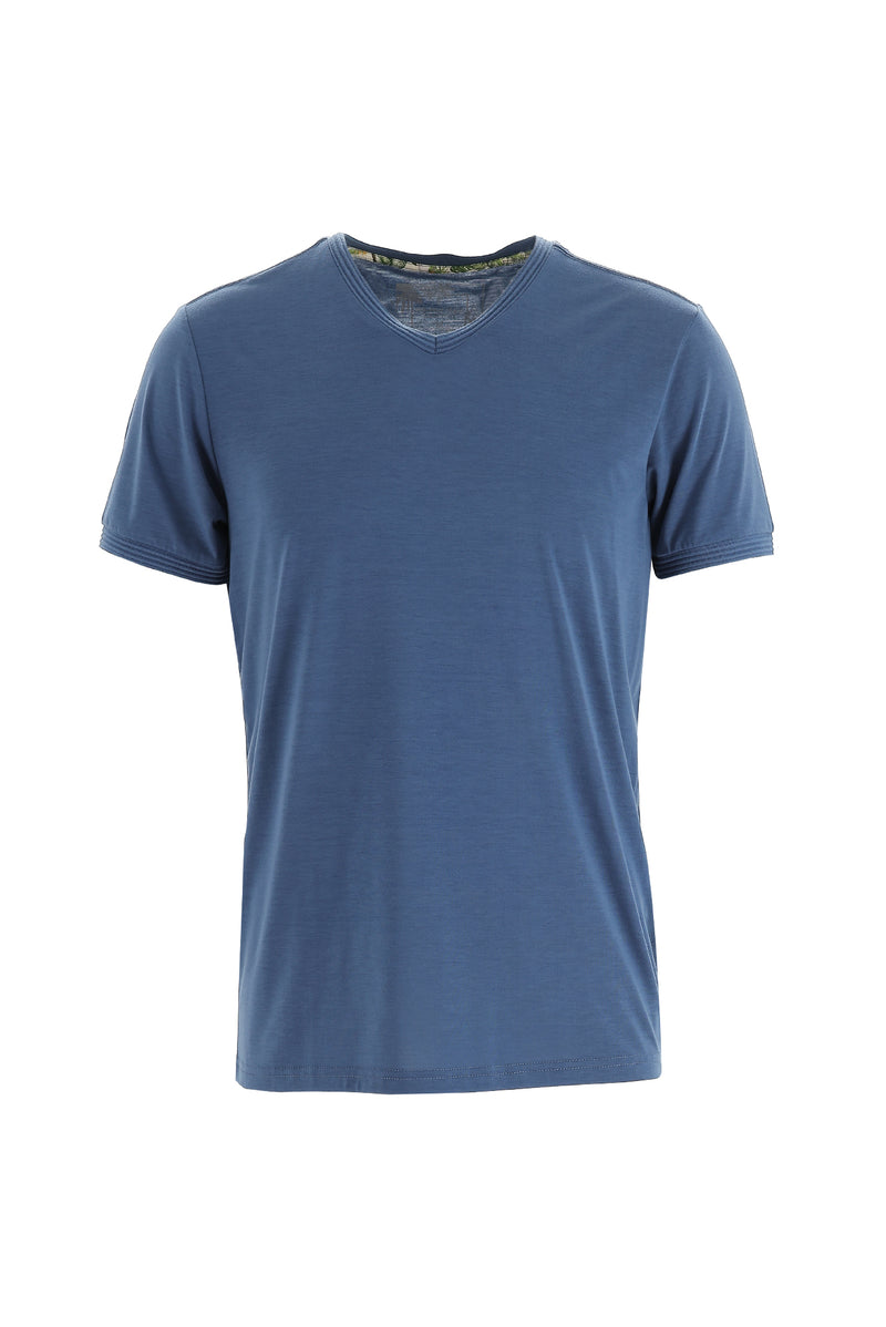 Koyu İndigo V Yaka Slim Fit Dar Kesim T-shirt