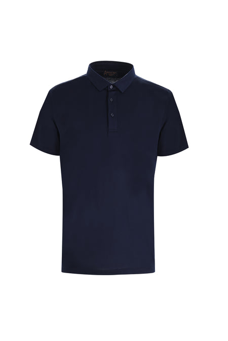 Orta Lacivert Yar?m ?talyan Yaka Süprem Pamuklu T-shirt-Abdullah Ki??l?