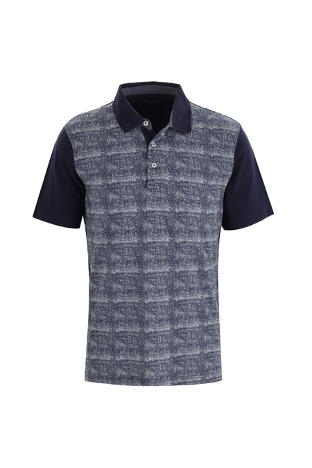 Orta Lacivert Polo Yaka Desenli Regular Fit Pamuk T-shirt