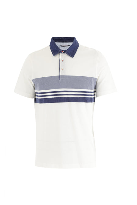 Beyaz Polo Yaka Regular Fit Desenli Pamuk T-shirt