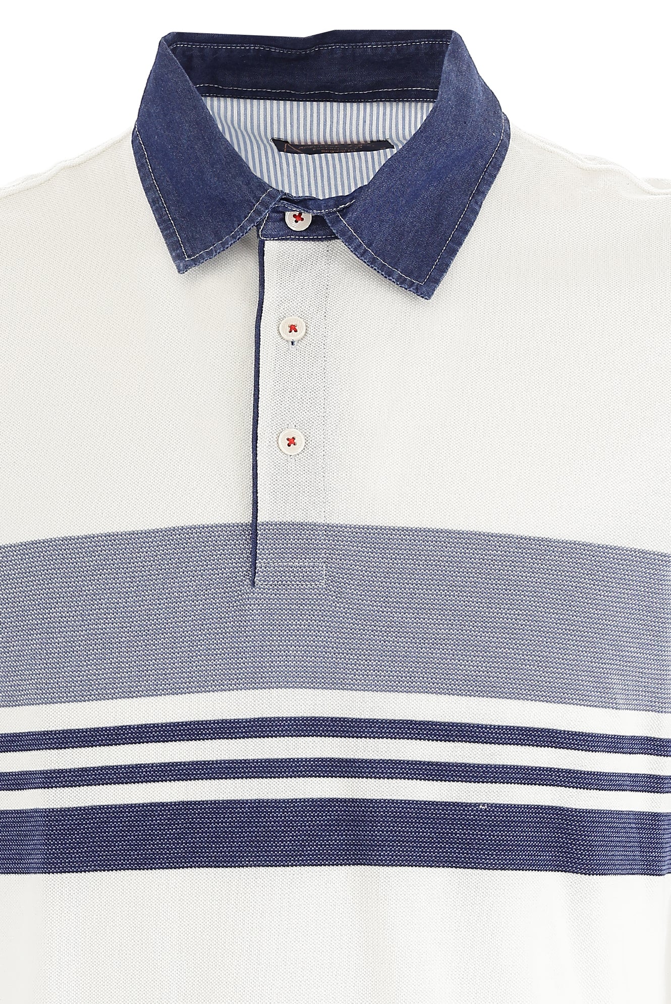 Beyaz Polo Yaka Regular Fit Desenli Pamuk T-shirt