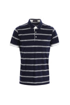 Orta Lacivert Polo Yaka Regular Fit Çizgili Pamuk T-shirt