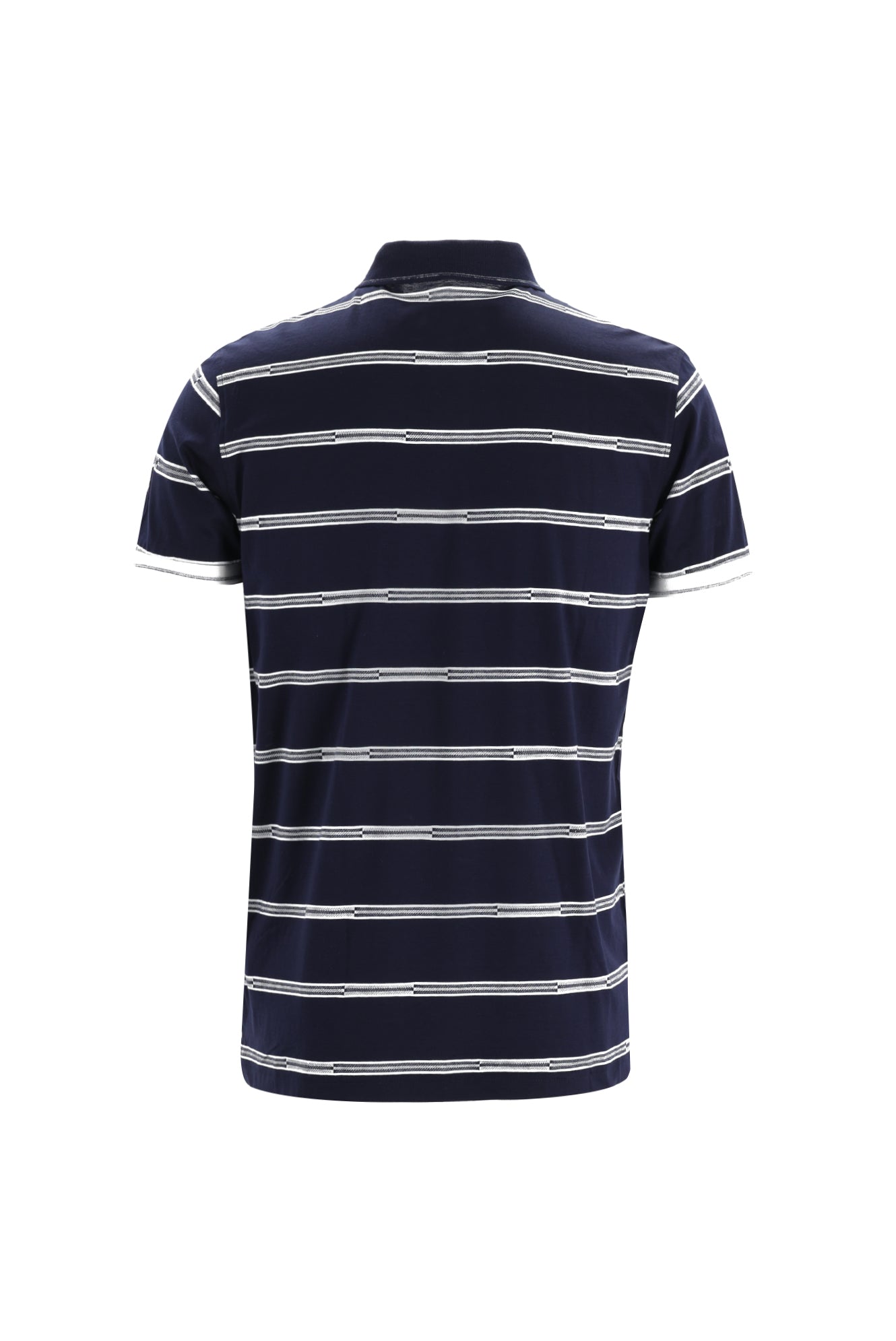 Orta Lacivert Polo Yaka Regular Fit Çizgili Pamuk T-shirt