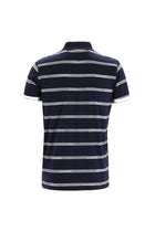 Orta Lacivert Polo Yaka Regular Fit Çizgili Pamuk T-shirt