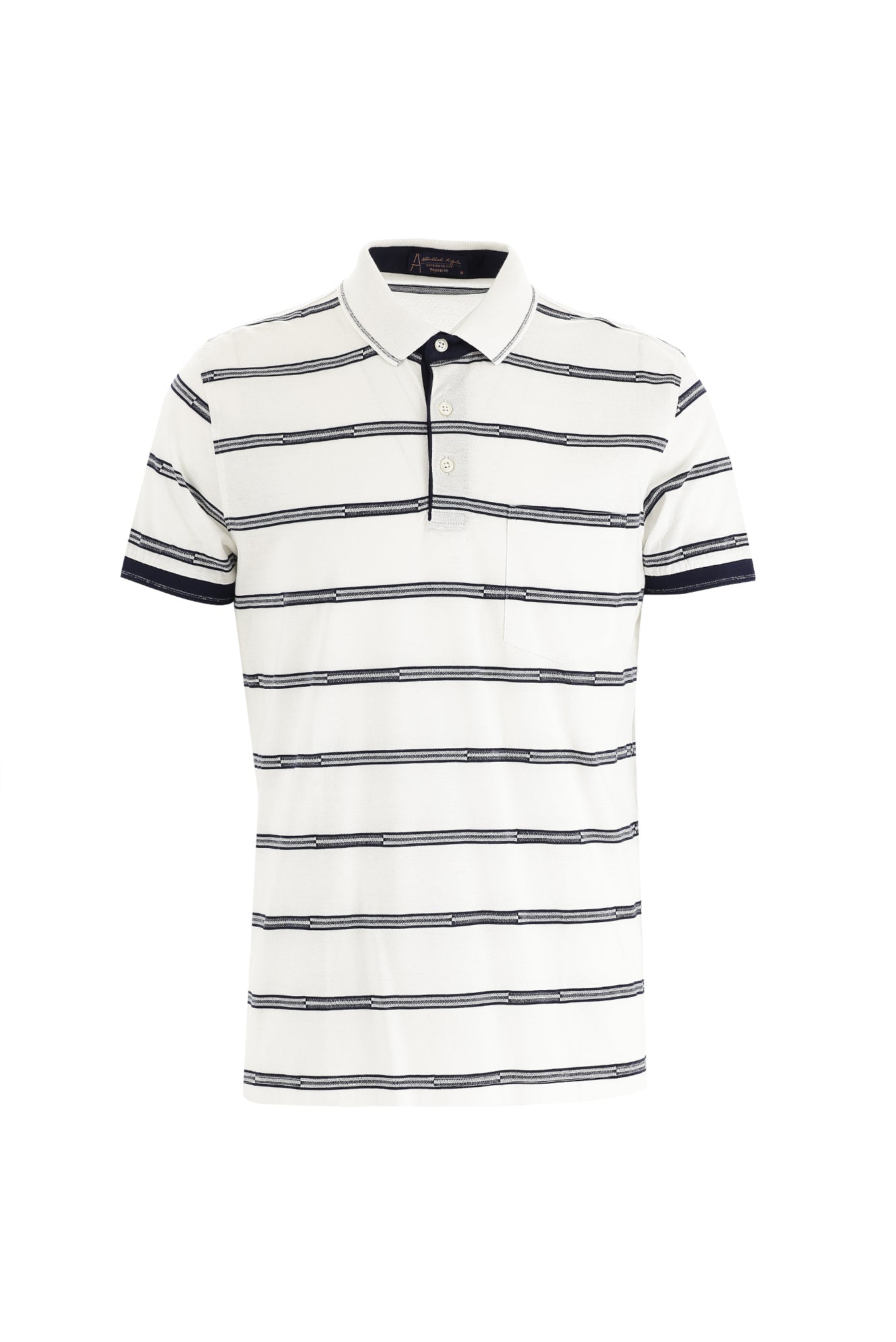 Beyaz Polo Yaka Regular Fit Çizgili Pamuk T-shirt