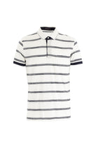 Beyaz Polo Yaka Regular Fit Çizgili Pamuk T-shirt
