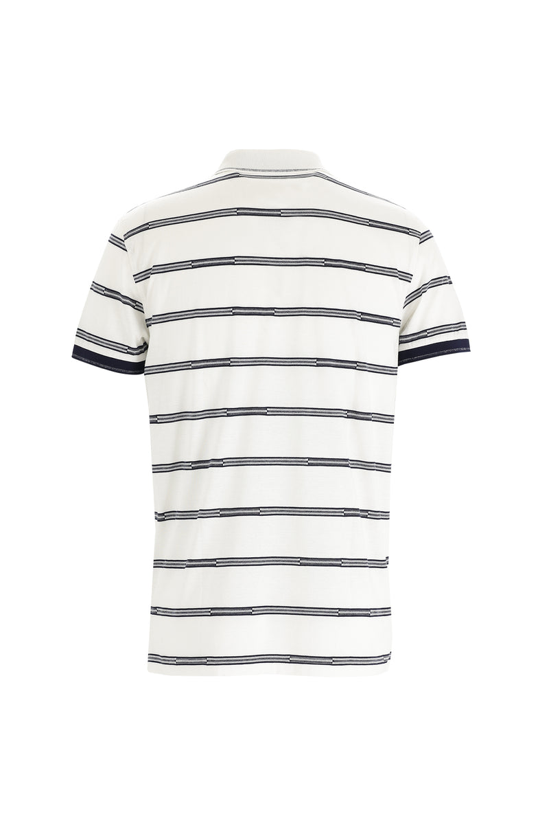 Beyaz Polo Yaka Regular Fit Çizgili Pamuk T-shirt