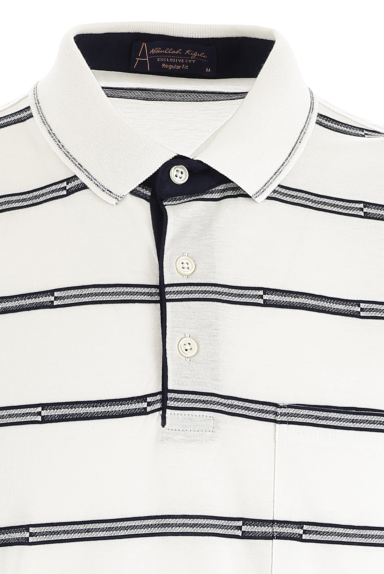 Beyaz Polo Yaka Regular Fit Çizgili Pamuk T-shirt