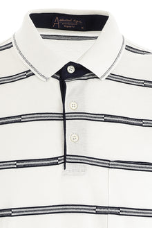 Beyaz Polo Yaka Regular Fit Çizgili Pamuk T-shirt