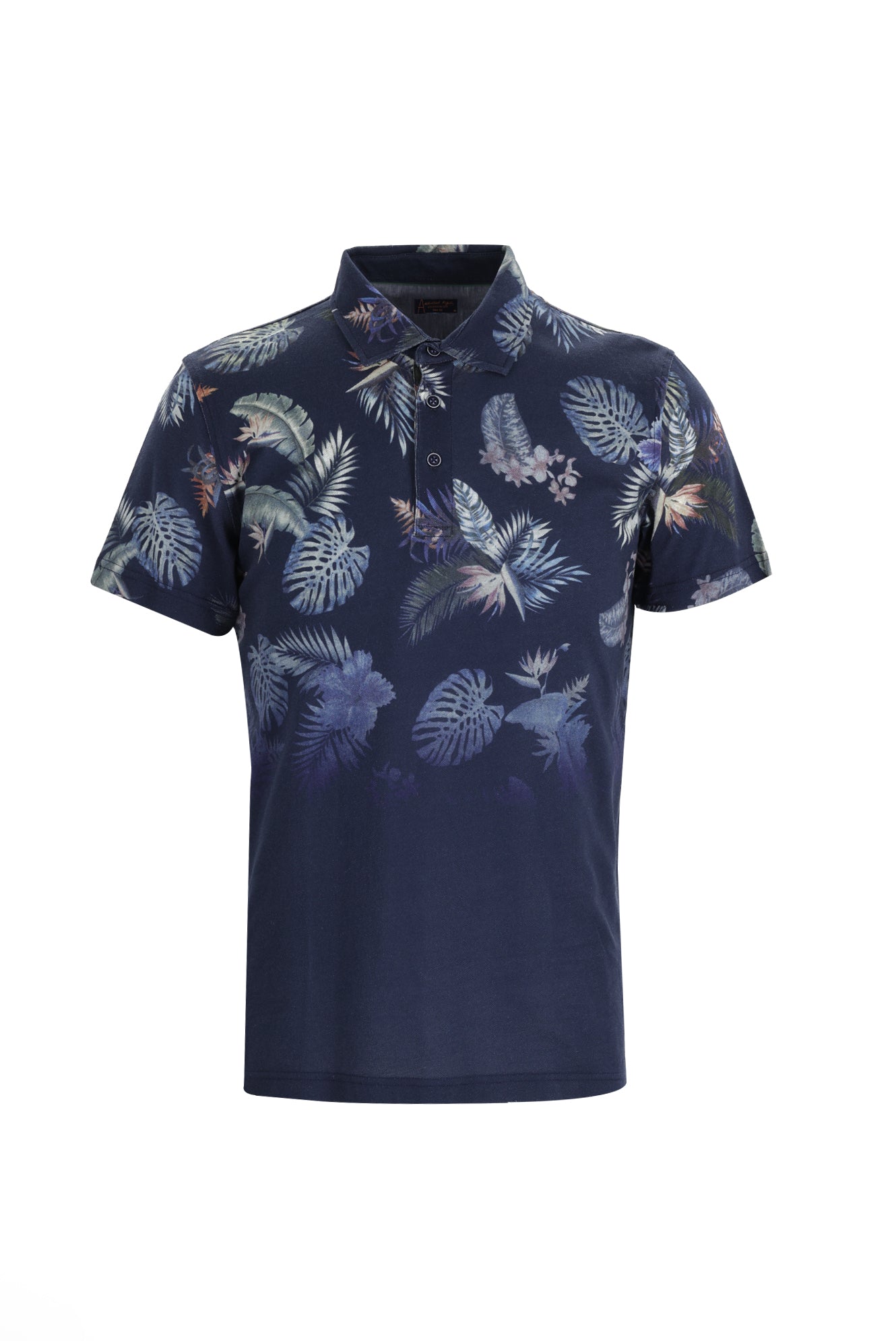 Orta Lacivert ?talyan Yaka Slim Fit Dar Kesim Desenli Pamuk T-shirt-Abdullah Ki??l?