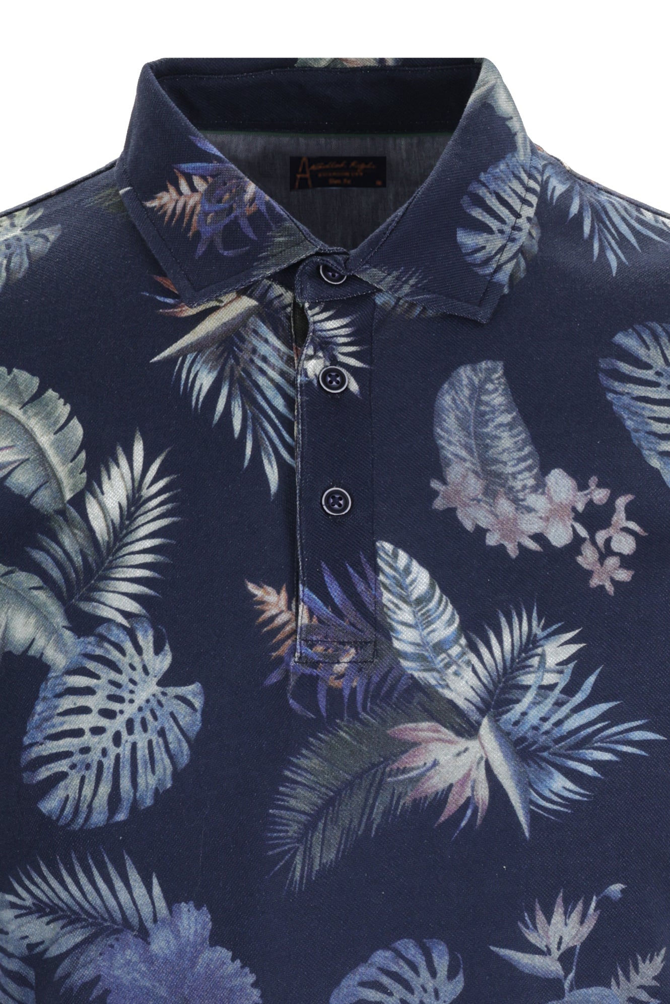 Orta Lacivert ?talyan Yaka Slim Fit Dar Kesim Desenli Pamuk T-shirt-Abdullah Ki??l?