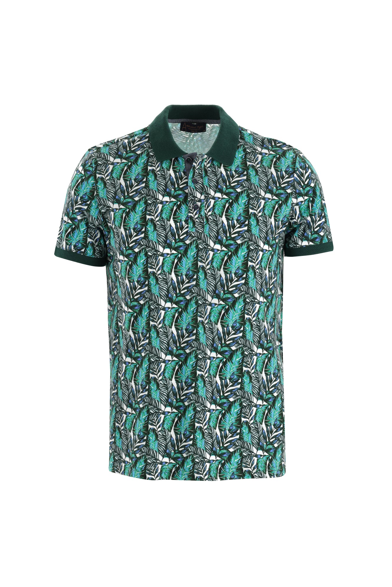 Orta Lacivert Polo Yaka Slim Fit Dar Kesim Bask?l? Pamuk T-shirt-Abdullah Ki??l?