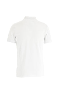 Beyaz Polo Yaka Slim Fit Dar Kesim Baskılı Pamuk T-shirt