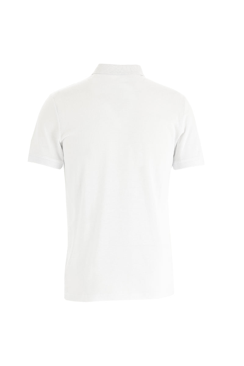 Beyaz Polo Yaka Slim Fit Dar Kesim Baskılı Pamuk T-shirt