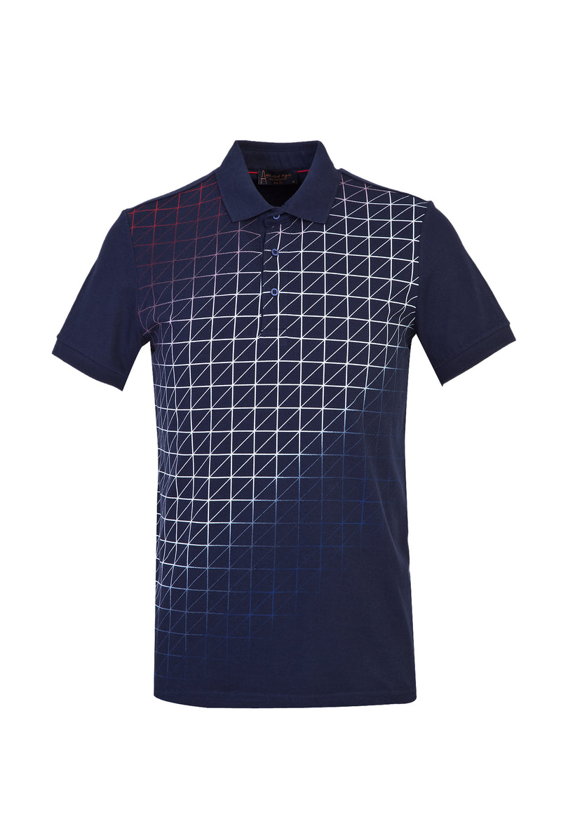 Koyu Lacivert Polo Yaka Regular Fit Baskılı T-shirt