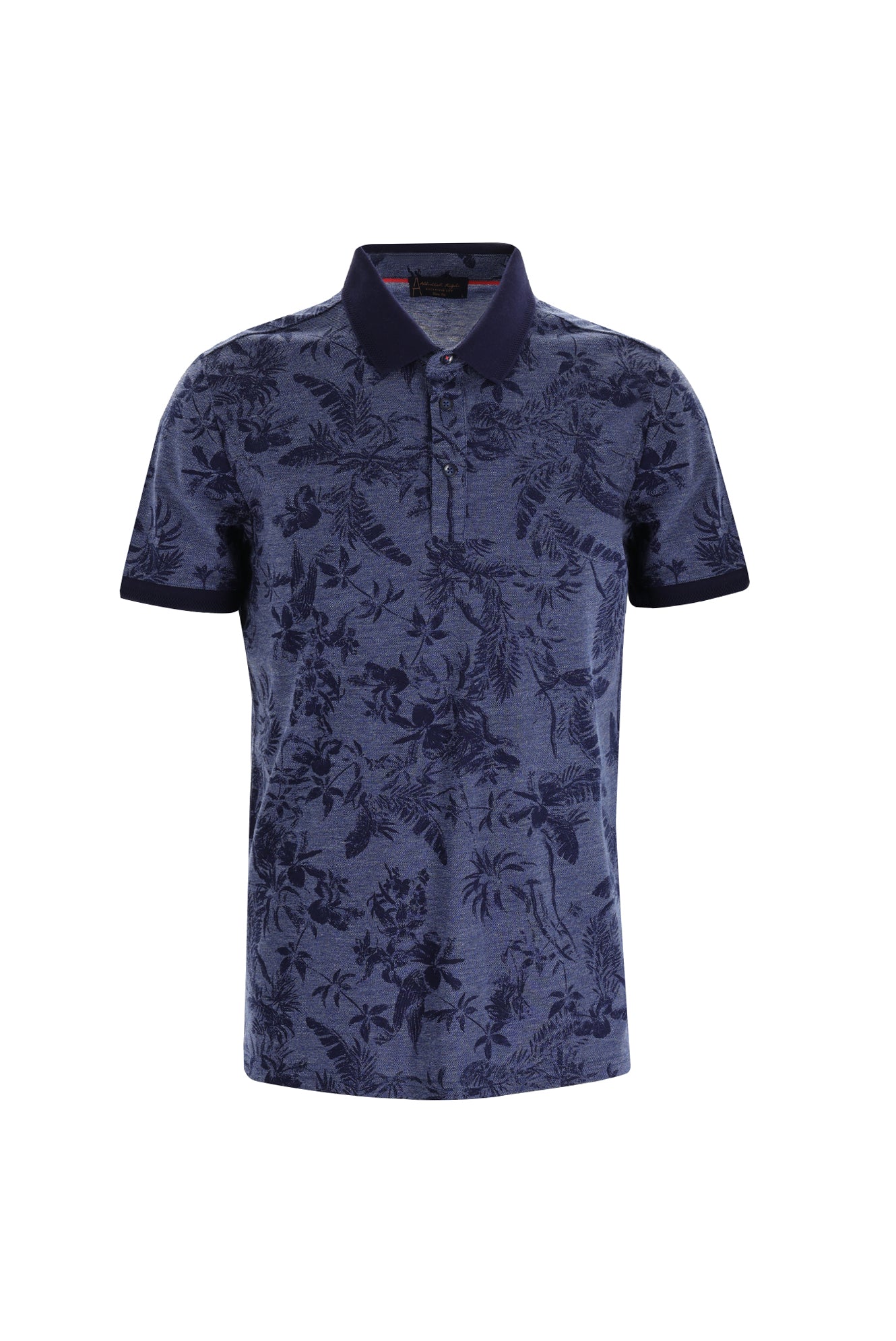Orta Lacivert Polo Yaka Slim Fit Dar Kesim Desenli T-shirt-Abdullah Ki??l?