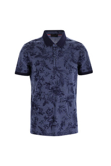 Orta Lacivert Polo Yaka Slim Fit Dar Kesim Desenli T-shirt-Abdullah Ki??l?