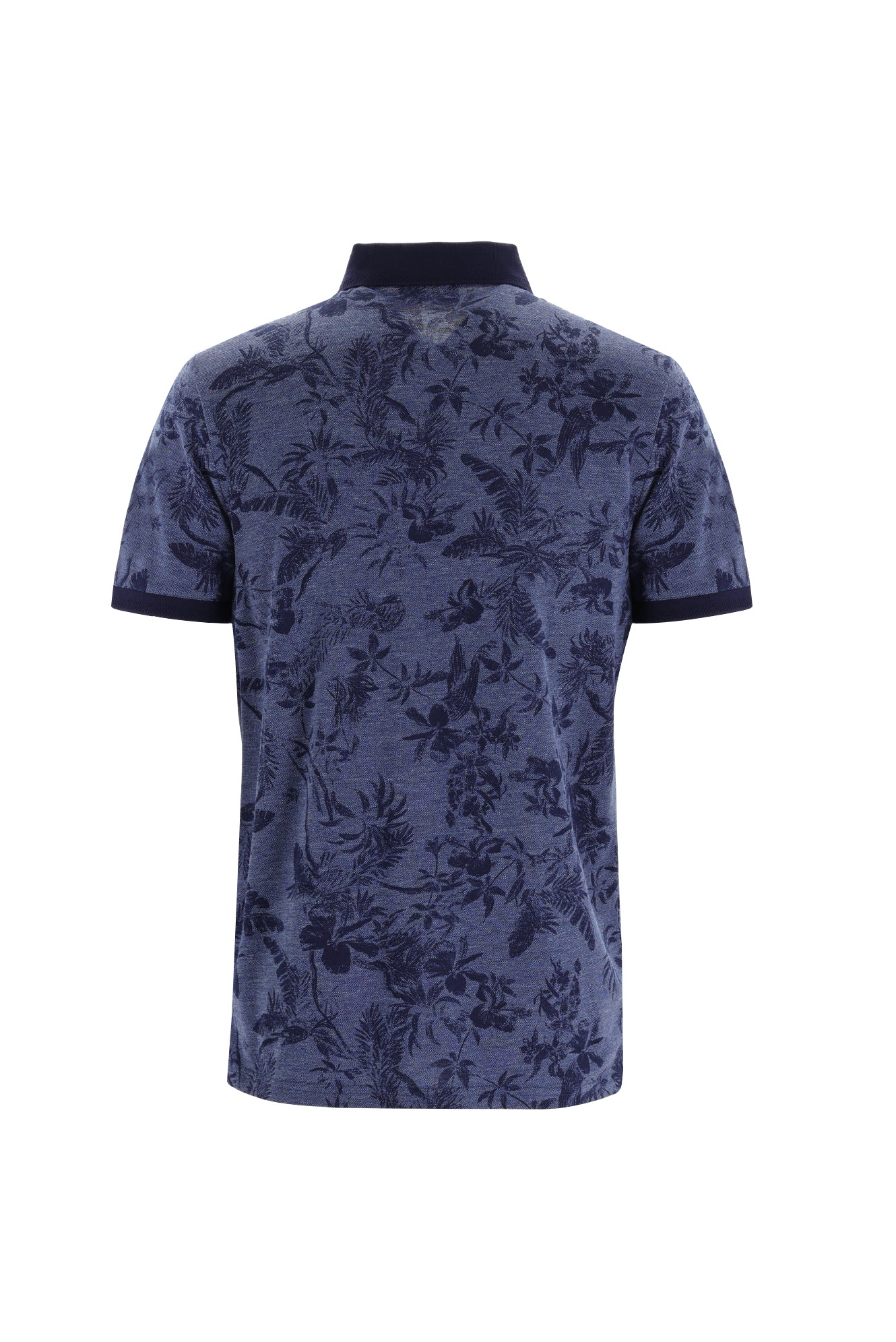 Orta Lacivert Polo Yaka Slim Fit Dar Kesim Desenli T-shirt-Abdullah Ki??l?