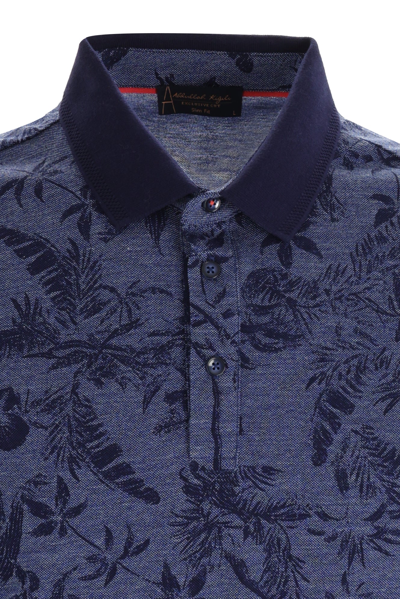 Orta Lacivert Polo Yaka Slim Fit Dar Kesim Desenli T-shirt-Abdullah Ki??l?