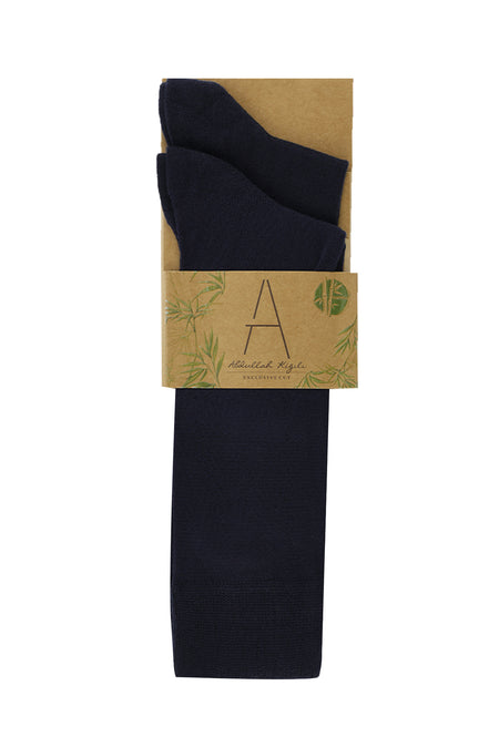 Orta Lacivert 2'li Bambu Desenli Çorap Seti