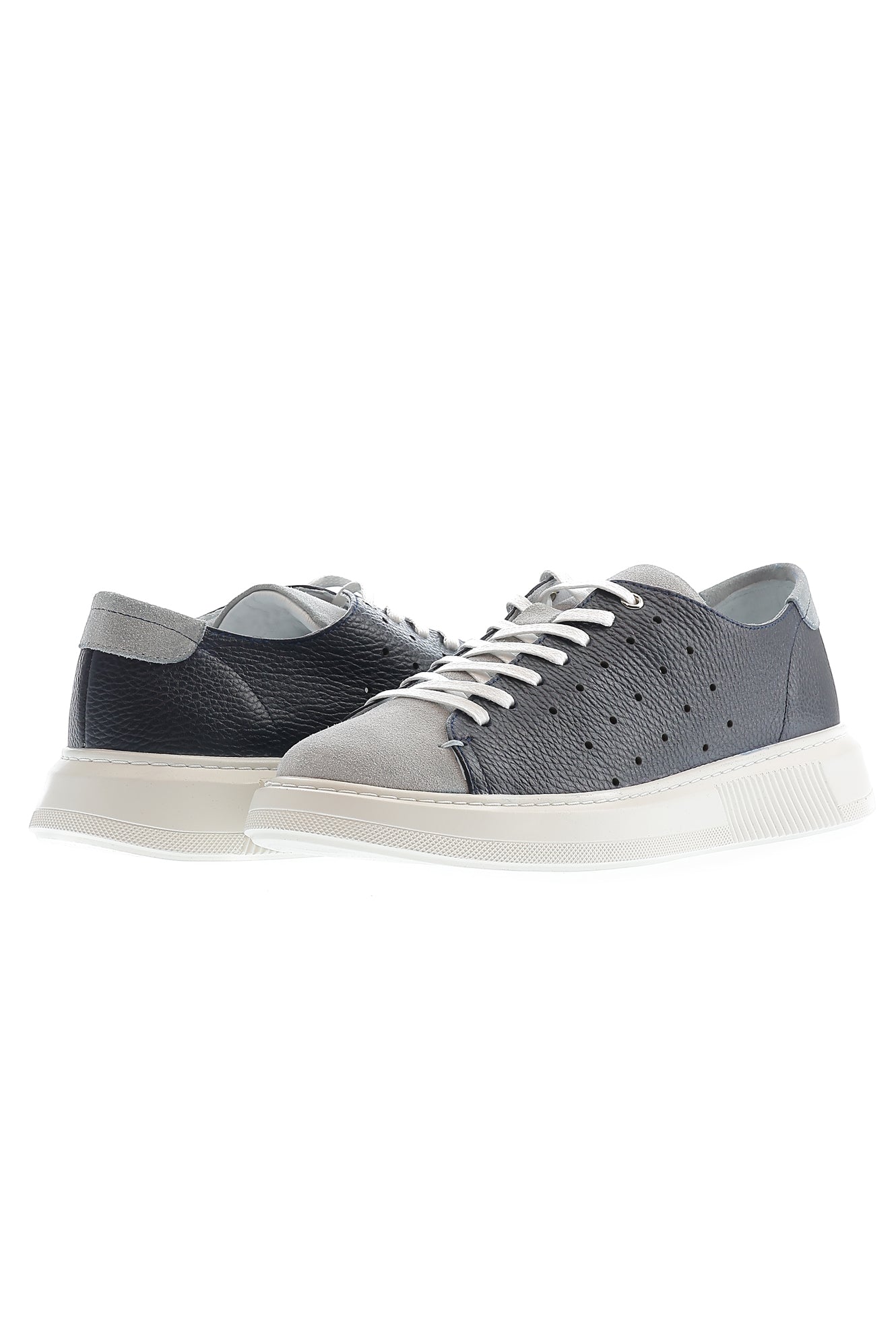 Orta Lacivert Deri Sneaker Ayakkab?-Abdullah Ki??l?