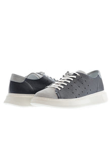 Orta Lacivert Deri Sneaker Ayakkab?-Abdullah Ki??l?