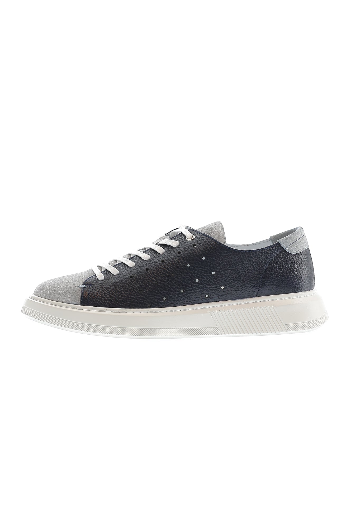 Orta Lacivert Deri Sneaker Ayakkab?-Abdullah Ki??l?