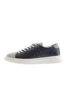 Orta Lacivert Deri Sneaker Ayakkab?-Abdullah Ki??l?