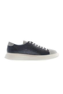 Orta Lacivert Deri Sneaker Ayakkab?-Abdullah Ki??l?