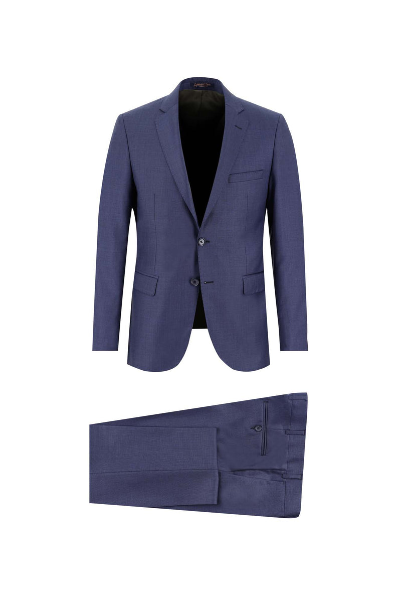 Açık Lacivert Super Slim Fit Ekstra Dar Kesim Fit Yünlü Klasik Takım Elbise