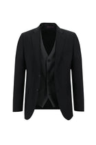 Siyah Slim Fit Dar Kesim Kombinli Yelekli Takım Elbise