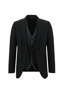 Siyah Slim Fit Dar Kesim Kombinli Yelekli Takım Elbise