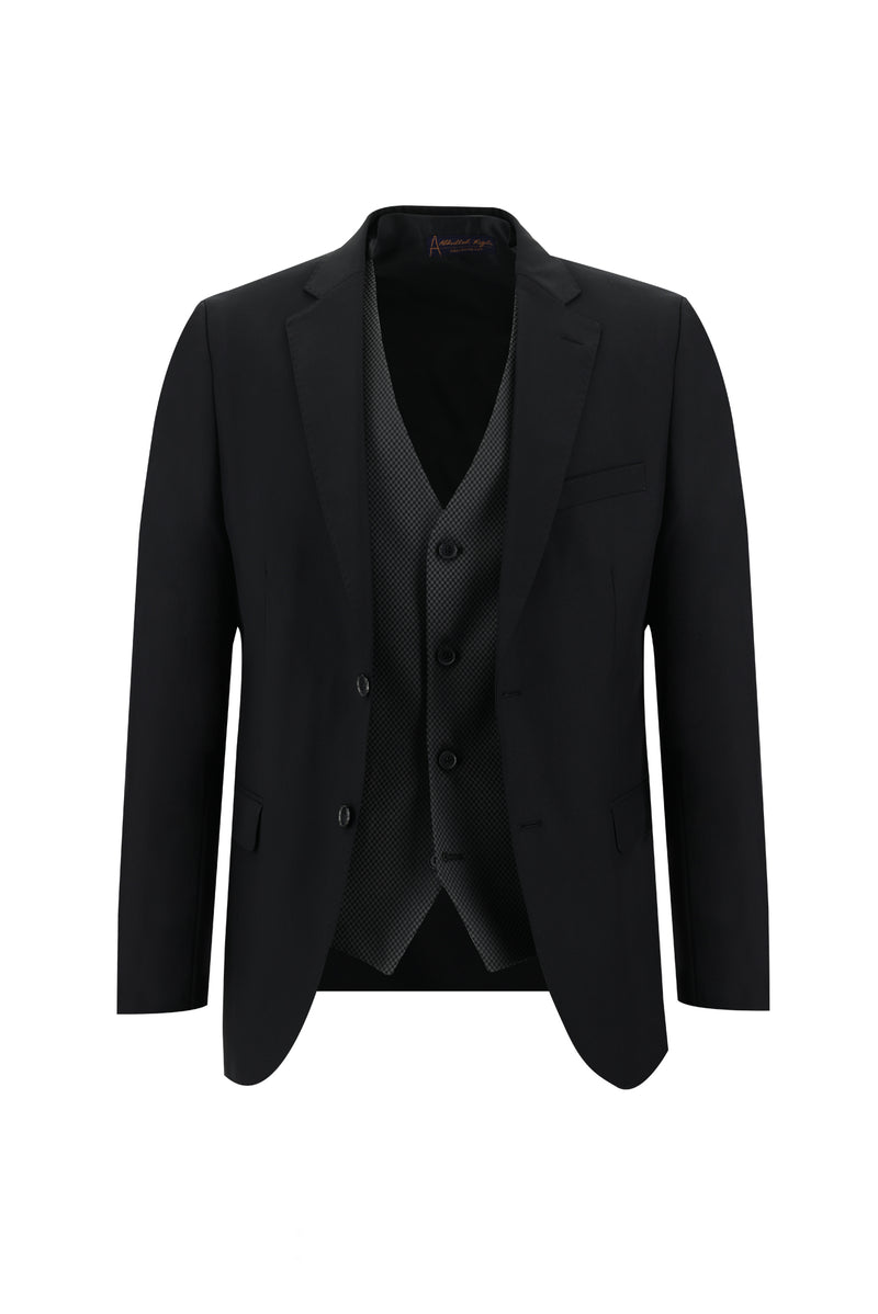 Siyah Regular Fit Kombinli Yelekli Takım Elbise